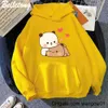 Kvinnors hoodies tröjor söta panda björn tecknad hoodie long seve bubu dudu koreanska sty tröjor kvinnor 90 -tal rosa roliga tryck harajuku pocket kawaii 0407h23