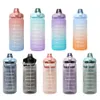 Water Bottles 2-liter water bottle with straw female large portable travel bottle sports and fitness cup summer cold water with time scale 230407