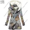 Women's Trench Coats 3D Printed Retro Tattoo Hooded Fleece Jacket Warm Winter Casual Gift Series F-12