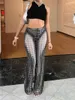 Pantalon femme taille haute Baggy évasé décontracté imprimé à pois transparent élastique Bootcut cloche bas imprimé pantalon Streetwear