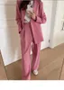 Pantaloni a due pezzi da donna Moda coreana Primavera Autunno Donna Set Blazer allentato rosa Ufficio Doppio petto Giacche Casual Tailleur pantalone Donna 2