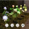 Gräsmattor Solar Led Lotus Lily Flower Lamp LED Solar Light For Garden Decoration Waterproof Outdoor Landscape Lawn Lamp för uteplatsen P230406