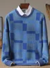 Men's Sweaters Pure Wool Sweater For Autumn And Winter Round Neck Contrasting Color Youth Thick Plaid Loose