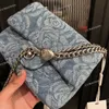 Women Designer Denim Camellia Classic Flap Bag Tote Silver Metal Hardware Chain Heart Adjustable Buckle Crossbody Shoulder Handbags Lovely Purse Sacoche 20x12cm