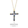 Pendant Necklaces HONGTONG Dark Blue Noble Elegant Religious Cross Christian Stainless Steel Necklace Water Drop Jewelry Boutique Gift