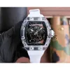 SUPERCLONE Flywheel Watch Richa Milles Reloj de pulsera Rm055 Cerámica blanca Reloj mecánico automático de fibra de carbono transparente 360 montres de luxe