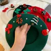 Berets Chapéu de Natal Vintage Vermelho Verde Boina Feminino Inverno Y2K Millennium Doce Quente Caps para Mulheres Lã Tweed Cap