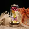 Decorative Flowers Christmas Decoration Eternal Rose With Led String Light In Glass Artificial Wood Base For Wedding Year Gifts