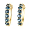 Hoop Earrings Genuine Real Jewels Natural Treasure London Blue Topaz Stone Luxurious Design Sense S925 Silver Plated 14k Gold