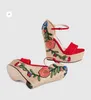 Sandals Women Summer Embroidered Platform Shoes Flock High Heels Flower Applique Supper Heel Wedge Elegant