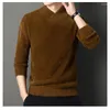 Men's Sweaters Latest Personality V-neck Premium Mink Wool Thickened Warm Jumper Winter All-in-one Fleece Slim-fit Sweater Bottoms
