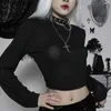 Womens Tshirt 2023 Gothic Retro Dark Round Neck Fairy mångsidig korta tshirts Harajuku Vintage Sexig Slim Back Spider Web Long Sleeve Tops 230406