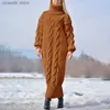 Women's Sweaters 2022 Autumn Winter Solid Color Turtleneck Pullover Twisted Loose Knitted Sweater Long Dress Sweater for Women T231107