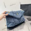 Französischer Damen-Denim Lila Peffer Gesteppte Taschen Vinatge Chevron-Linie Weiche Wolke Designer-Geldbörse Goldmetallkette Crossbody-Schulter Luxus-Jumbo-Handtaschen 30X19CM