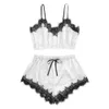 Lingerie Women S Lace Pamas Set V Neck Stretch Satin Sexy Babydoll Sleepwear Summer Home Nightwear Clothing