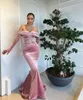 Mermaid Evening Pink Dresses Veet Off Shoulder Long Sleeves Crystals Formal Ocns Pageant Birthday Party Prom Celebrity Gowns Second Reception Dress