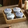 Miski japońska ceramiczna mała zupa z pokrywką jaja na parze jaja retro w stylu retro niebieskie zapasy stołowe kuchenne