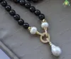 Colliers avec pendentif Z12562 Collier en agate noire à facettes 18 '' White Drop Keshi Pearl CZ