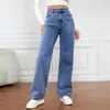 Dżinsowe dżinsy kobiety Umyjane niebieskie jeansowe proste, pełna długość klasyczna stylowa stylowa vintage żeńskie spodnie wysokiej talii C5135