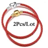 Charme pulseiras 2 pçs/lote moda couro vermelho corrente caber diy contas pulseira pulseiras pulsera bijoux para mulheres homens meninas atacado