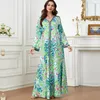 Abbigliamento etnico Donna Abito a trapezio ampio Abito da sera stampato Scollo a V a maniche lunghe per l'elegante Abaya musulmano Africa Turchia