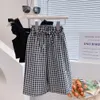 Clothing Sets Summer Children S Girls Camisole Top Plus Plaid Wide Leg Pants 2pcs Fashion Baby Kids Clothes Suit 230407