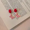 Baumelnde Ohrringe, zierlicher süßer roter Emaille-Schmetterlingstropfen für Frauen, europäischer romantischer Rosenblumenschmuck, Geburtstagsgeschenk