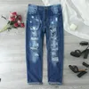 Jeans da donna Boyfriend da donna Pantaloni corti strappati elasticizzati per donna Estate a vita alta alta