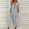 Robes décontractées Élégant et unique Col en V Bureau Robe de poche pour femmes Femmes à manches longues Bouton Pull Loose Dot Robe pour femmes 230407