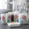 Bath Accessory Set European White Ceramic Toiletry Flower Ornament Lotion Bottle Toothbrush Cup Soap Tray Home Five Piece Bathroom