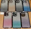 Bling Glitter odporny na szok w iPhone 15 plus 14 pro maks. 13 12 11 luksusowy metalowy obrońca soczewki cztery rogi gradientowe poszycie Chromowana miękka pokrywa drobnego otworu TPU