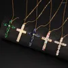 Pendant Necklaces HONGTONG Dark Blue Noble Elegant Religious Cross Christian Stainless Steel Necklace Water Drop Jewelry Boutique Gift