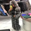 Damen Pelz TOPFUR Luxuriöser Massivsilber Echtledermantel Lässige Damen Echte Jacke Winterhaube Lange Oberbekleidung Mäntel