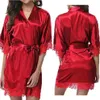 Lencería Sexy de talla grande, Kimono de encaje satinado, ropa de dormir, bata para mujer, vestido de noche de seda con cinturón Sexy, camisón con cuello en V 2379