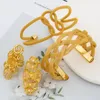 Bangle Fashion Jewelry Set For Women Design 2pcs Cuff Rings Gold Color Bracelet Adjustable Ethiopia Wedding Bridal Gift