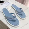 Womens Thong Sandals Flip Flops Classic Flat Heels Slippers Denim Slide with Chain Mule Beach Shoes Ladies Slip on Non-slip Casual Shoe Rubbe Sole S Pink Scuffs