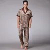 Mäns sömnkläder Mens Rayon Silk Pyjamas Set Summer Short Sleeve Satin Nightwear Home Clothes Man