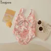 s Tregren Toddler Baby Girls Swimwear Summer Sleeveless Floral Shell Print Hollow Bathing Suit Swimming Pool Spring Swimsuit 230407