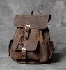 Ryggsäck Crazy Horse Leather Anti Stöld Vintage Fashion Style Travel Bag Men Male Daypack axel