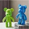 Blocks Diy Fluid Dyed Bear Statue Resin Nordic Home Living Room Decor Figurines For Interior Desk Accessories Kawaii Decoration T220 Dh6Wz