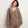 Kvinnors tröjor V-ringning tjockare tröja 2023 Winter Knitwears Plus Size Pullovers Pure Cashmere Pullover Loose Clothing SWS01