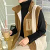 Women's Fur Berber Fleece Faux Girls Vest Stand Collar Sleeveless Contast Color With Side Pockets Fashion Coat