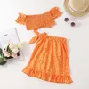 Clothing Sets 4-9Y Summer Cute Children's and Girls' Clothing Set Flower Shoulder Ruffled Top Ski Boutique Children's Clothing Fashion 2 Pieces 230406