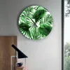 Wandklokken Plant Green Palm Leaf Clock voor huizendecoratie woonkamer kwarts naald hangende horloge moderne keuken