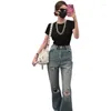 Women's Jeans Zhao Lusi A Celebrity With The Same Blue Pierced High Waisted Summer 2023 Design Sense Niche Wide Leg Pants