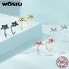 Stud Wostu 925 Sterling Silver Cute Tail Stud Earrings for Women 4 Colors Mini Cat Ear Animal Studs Girl Holiday Jewelry Party Gift YQ231107