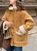 Women's Fur Hooded Lamb Wool Coat 2023 Autumn Winter Sheepskin Suede Parka Thicken Cardigan Motorcycle Leather Jacket