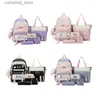 Backpacks 5Pcs Girls Backpack Set for Middle High School Girly Bookbag with Pencil for CASE Pouch Bear Pendant Cute Pins Decor Q231108