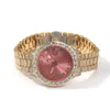Relojes de pulsera Bling King Reloj para mujer Baby Pink Dial Iced Out Reloj de cuarzo Rhinestone de lujo Muñeca impermeable Tamaño pequeño para mujeresWristw