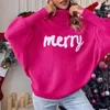 Kobiety Swetery 2023 Świąteczny Sweter Kobiet Kobiet Turtleck Bat Rleeve Merry Pullover Fashion Year List Hafdery Red 231107